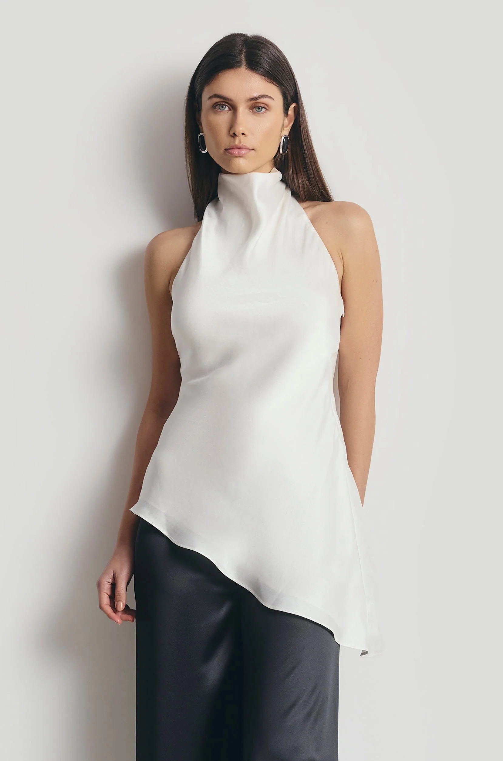 Colorset-Cowl Neck Asymmetric Top